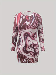 Casual Dress Women's Plus Fluid Print Long Sleeve Round Neck