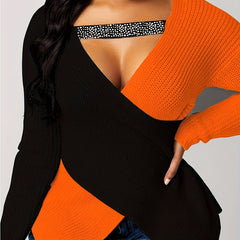 Casual Sweater Women's Plus Colorblock Long Sleeve