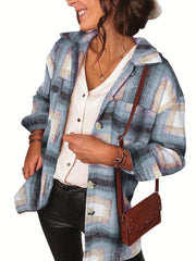 Plaid Patched Pocket Jacket Long Sleeve Spring Fall Women's Clothing