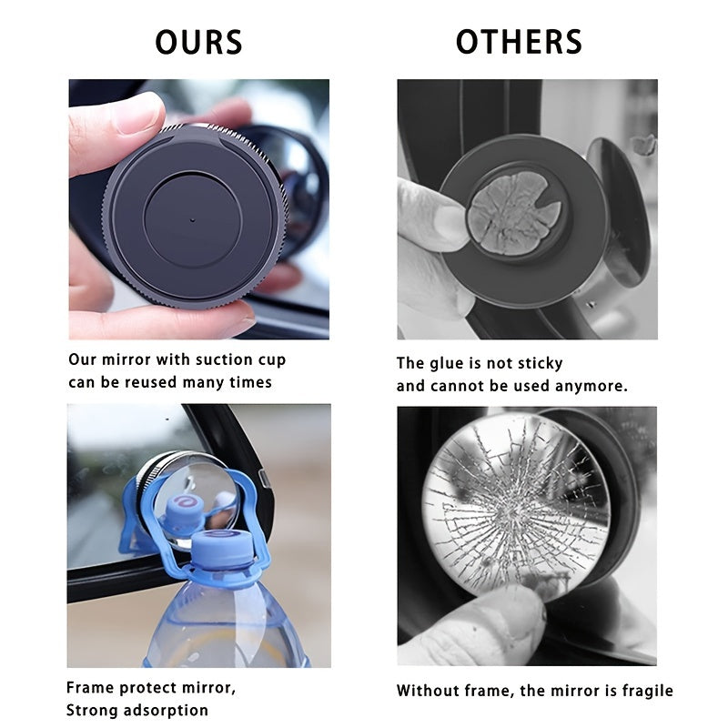 2Pcs Blind Spot Car Mirrors 2 Inch HD Glass Convex 360 Wide Angle Mirror