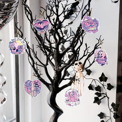 6Pcs Halloween Hanging Ornaments Pink Decor Skulls Bat Heart Bear Spiders