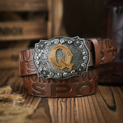 Vintage Men's Letter Alloy Buckle PU Leather Belt
