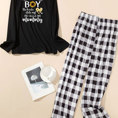 Sunflower Print Tee & Plaid Pants Lounge Set