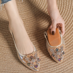 Rhinestone Ballet Flats Pointed Toe Soft Sole Slip On Shoes
