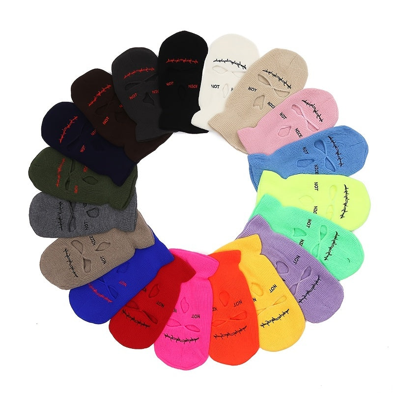 Embroidered Funny Hat 3 Hole Ski Mask Winter Warm Windproof Mask