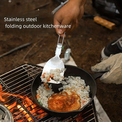 Stainless Steel Portable Folding Cookware Spatula Spoon for Outdoor Camping