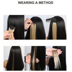 Long Straight Women High Temp Synthetic Hair Extension Clip In Grey