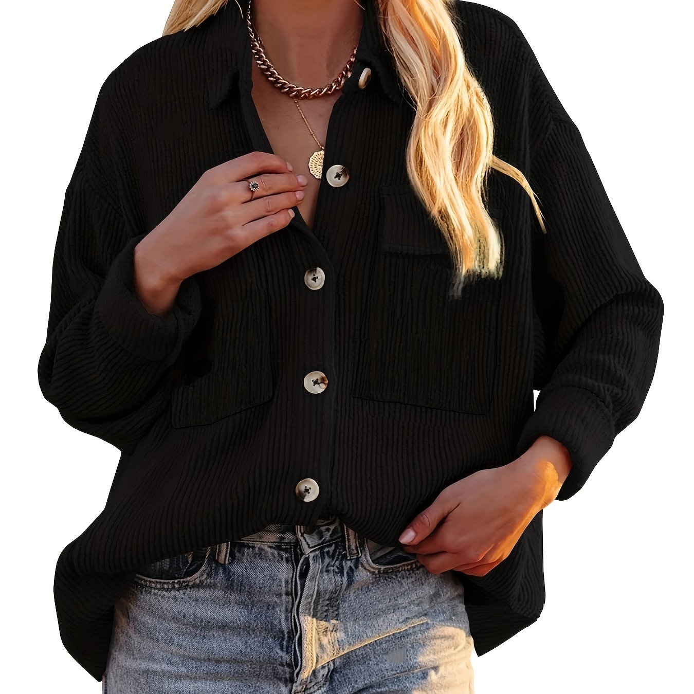Corduroy Button Up Long Sleeve Blouse