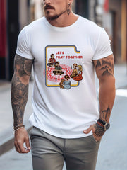 Men's Printed Leisure Sports T shirt Casual Stretch Round Neck Tee Shirt