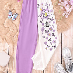 Kid Girls' Butterfly Floral And Letter Graphic Colorblock Pants