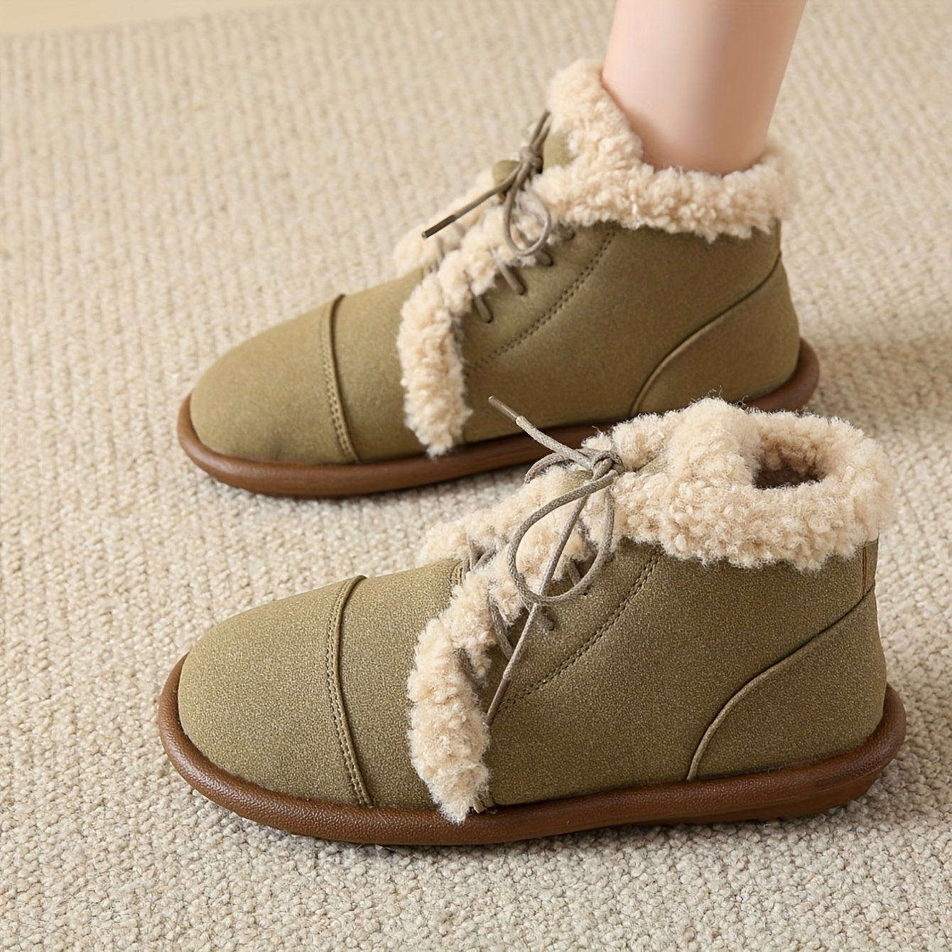 Women's Non slip Medium Tube Snow Boots Lace Up Warm Outdo