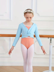 Girls Twist Front Long Sleeve Dance Outerwear For Ballet Gymnastics