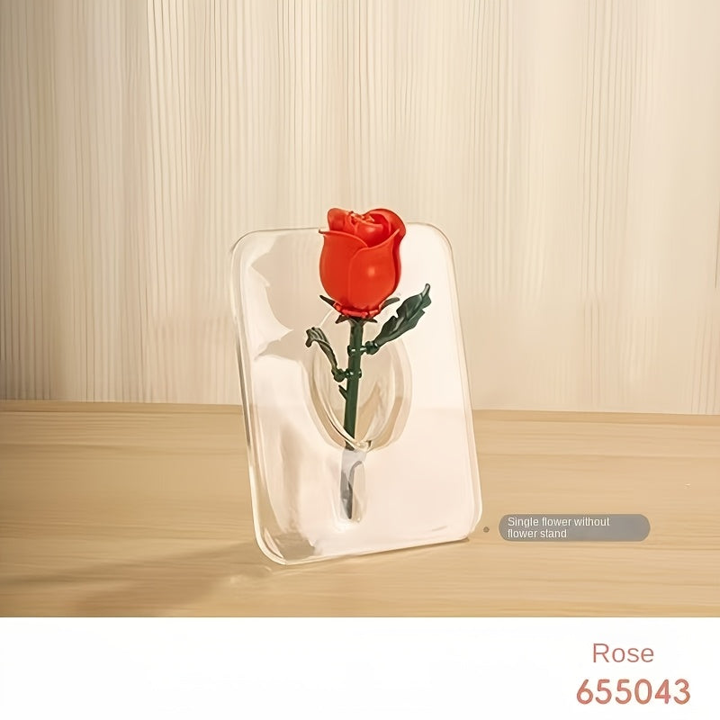 DIY Building Blocks Rose Flower Desktop Decoration ABS Material