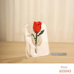 DIY Building Blocks Rose Flower Desktop Decoration ABS Material