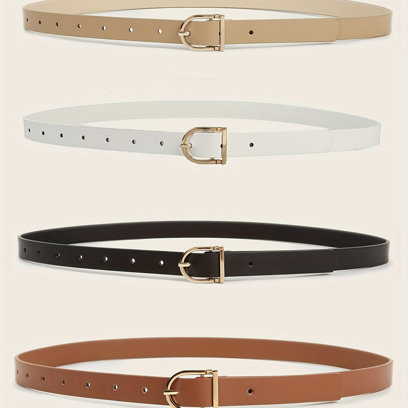 4pcs Girls Classic PU Leather Belt With Golden Buckle