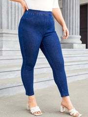 High Stretch Skinny Jeans - Elastic Waist Solid Color