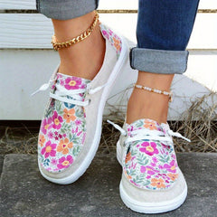 Floral Print Loafers Lace Up Canvas Shoes