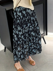 Floral Print Pleated Skirt Elastic Waist Skirt for Spring & Summer