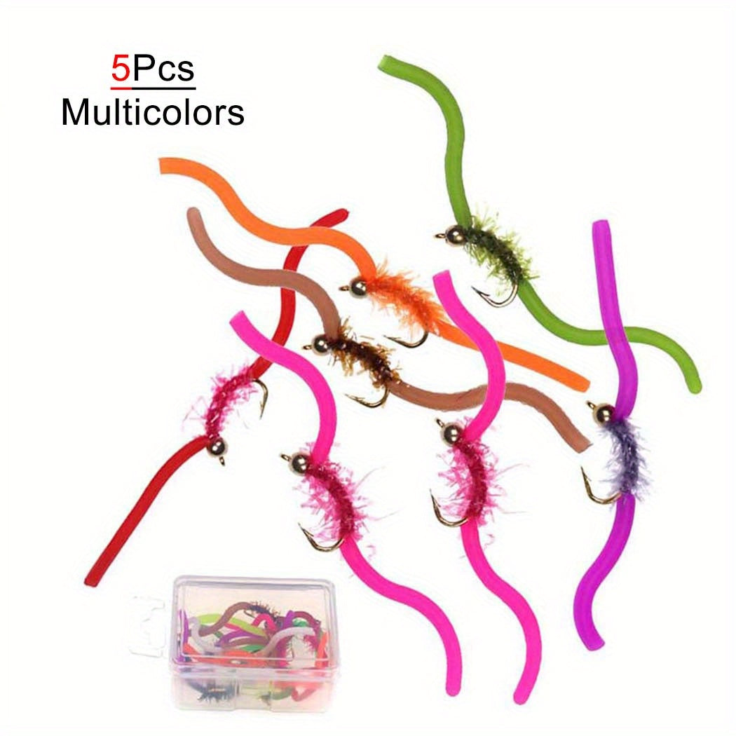 10pcs Squirmy Wormy Fly Trout Fishing Lures with Brass Bead