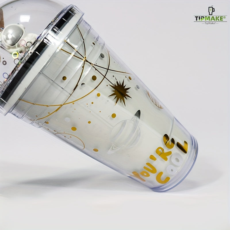Astronaut Tumbler With Lid And Straw 480ml Double Layer Plastic Water Bottle