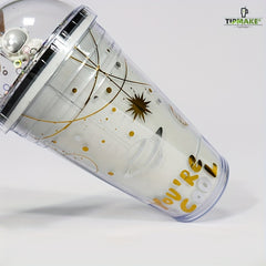 Astronaut Tumbler With Lid And Straw 480ml Double Layer Plastic Water Bottle