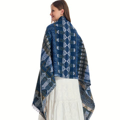 Geometric Printed Warm Shawl Wrap for Winter Coldproof Fringed Blanket