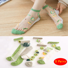 5 Pairs Funny Pattern Mesh Socks Women's Short Stockings