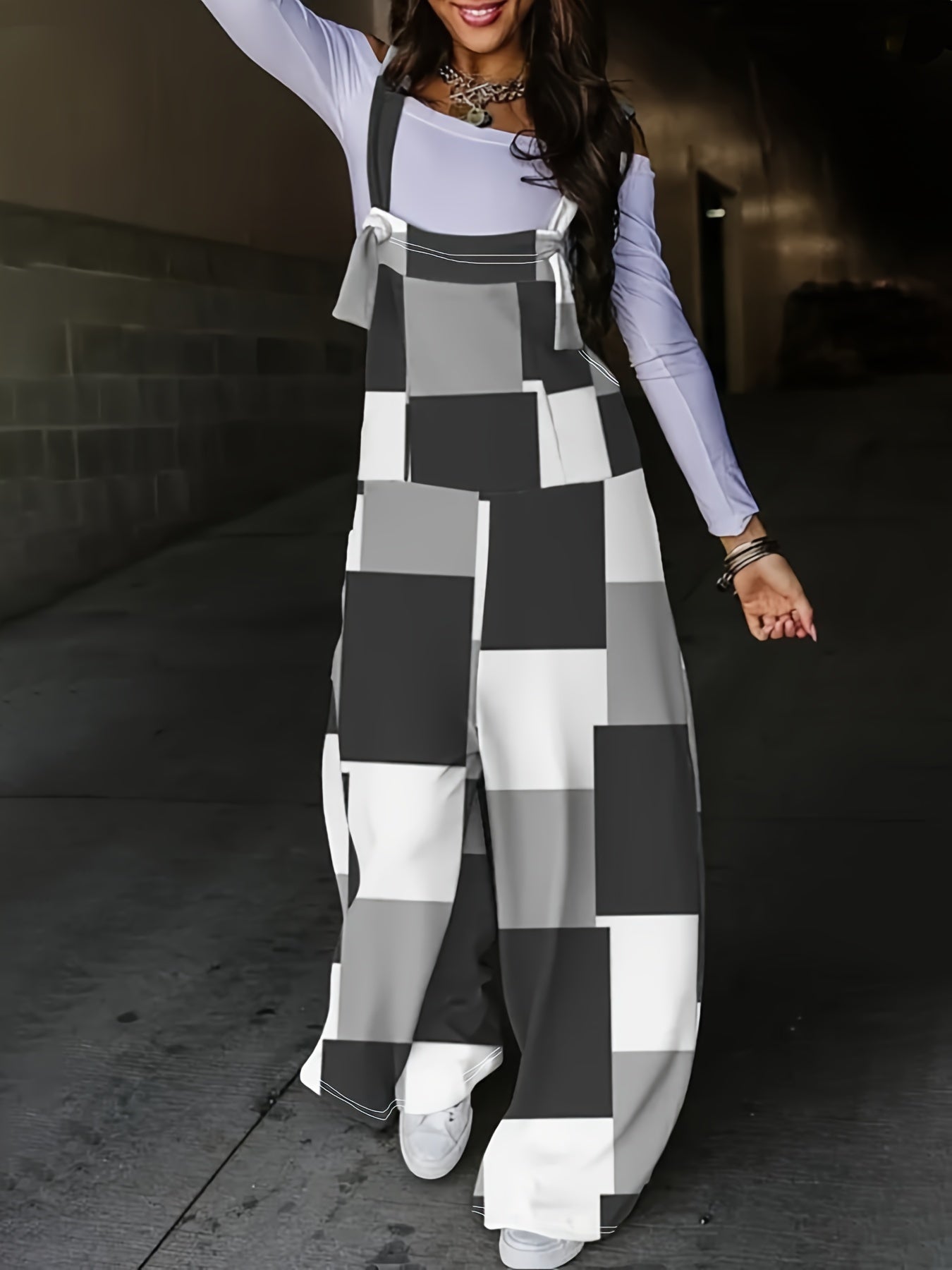 Colorblock Square Neck Wide Leg Jumpsuit