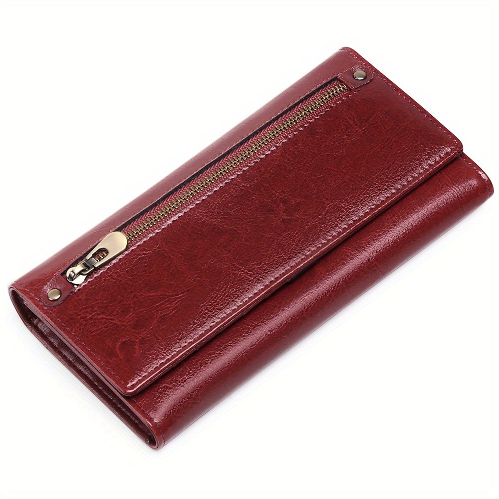 Vintage Style Split Leather Long Wallet Zippered Coin Purse