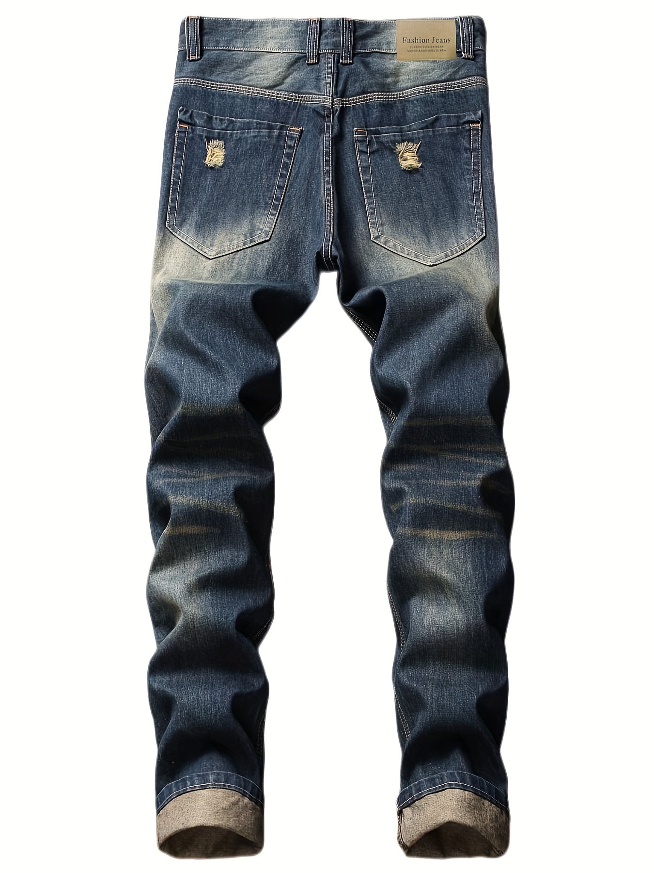 Slim Fit Ripped Jeans Men's Distressed Denim Pants