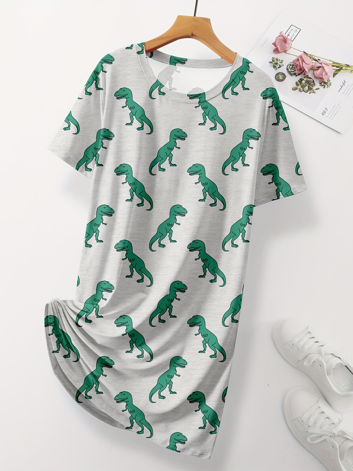 Dino Print Pajama Dress for Women