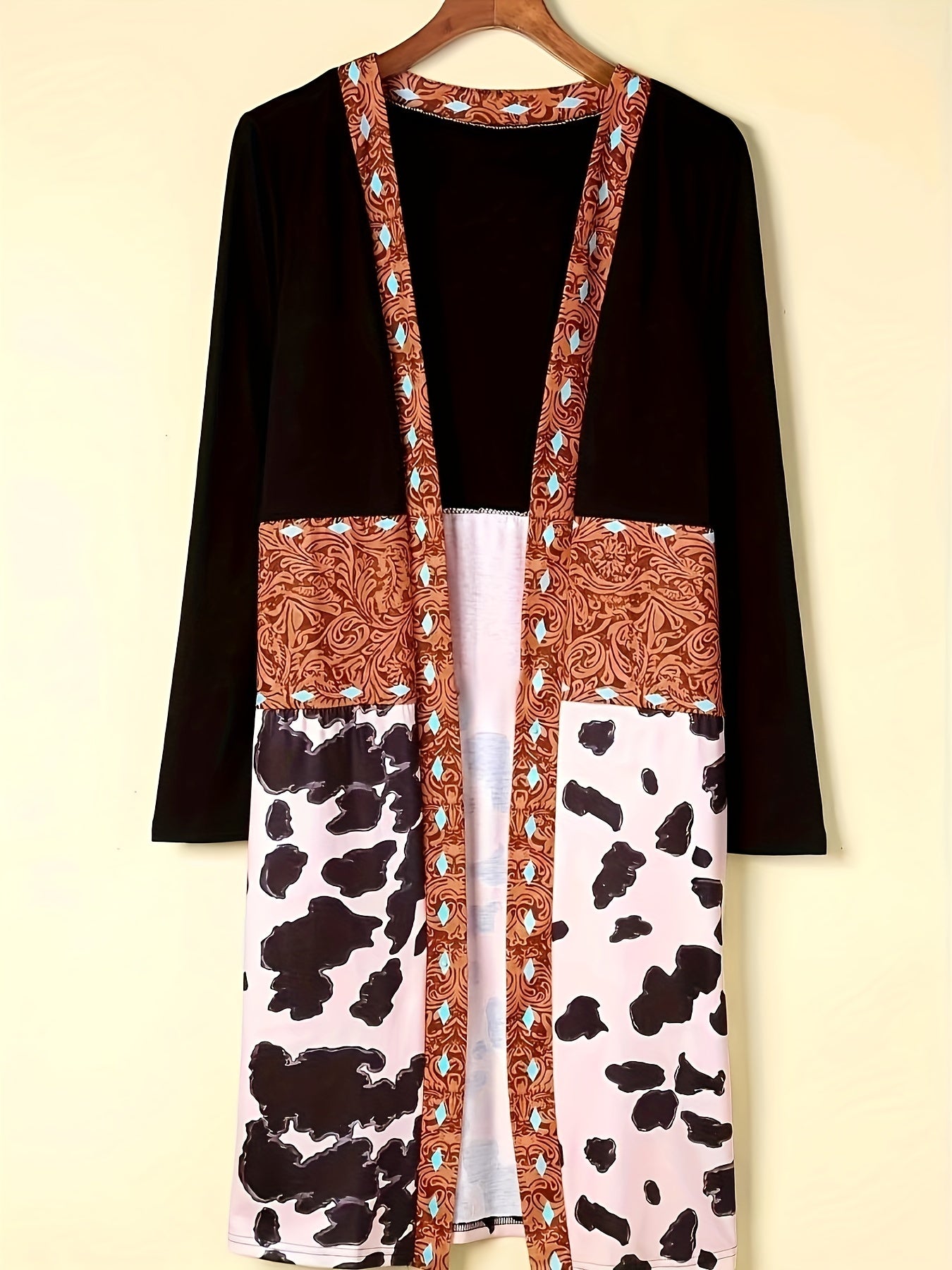 Paisley & Cow Print Long Sleeve Boho Cardigan