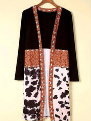 Paisley & Cow Print Long Sleeve Boho Cardigan