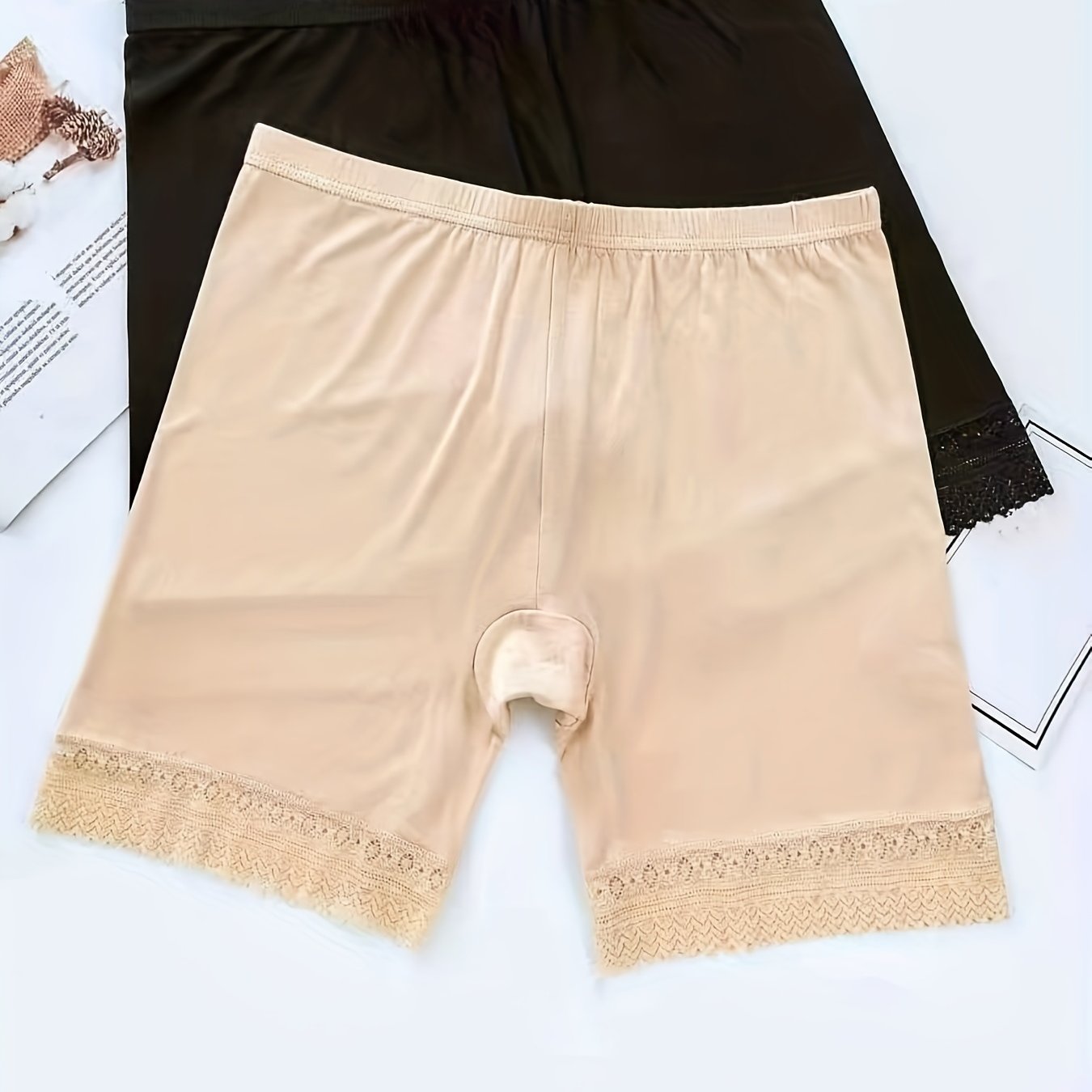 2pcs Lace Panties Soft & Comfy Intimates Safety Shorts Women's Lingerie