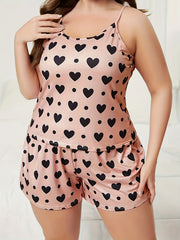 Heart Print Cami Top & Shorts Pajama Set