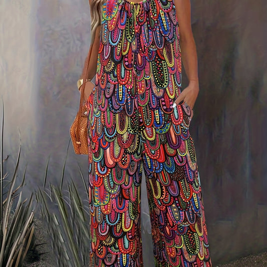 Boho Sleeveless Jumpsuit Graphic Print Wide Leg Jumpsuit