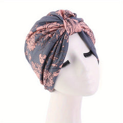 Pleated Boho Turban Cap Leopard Print Beanie Flower Elastic Skull
