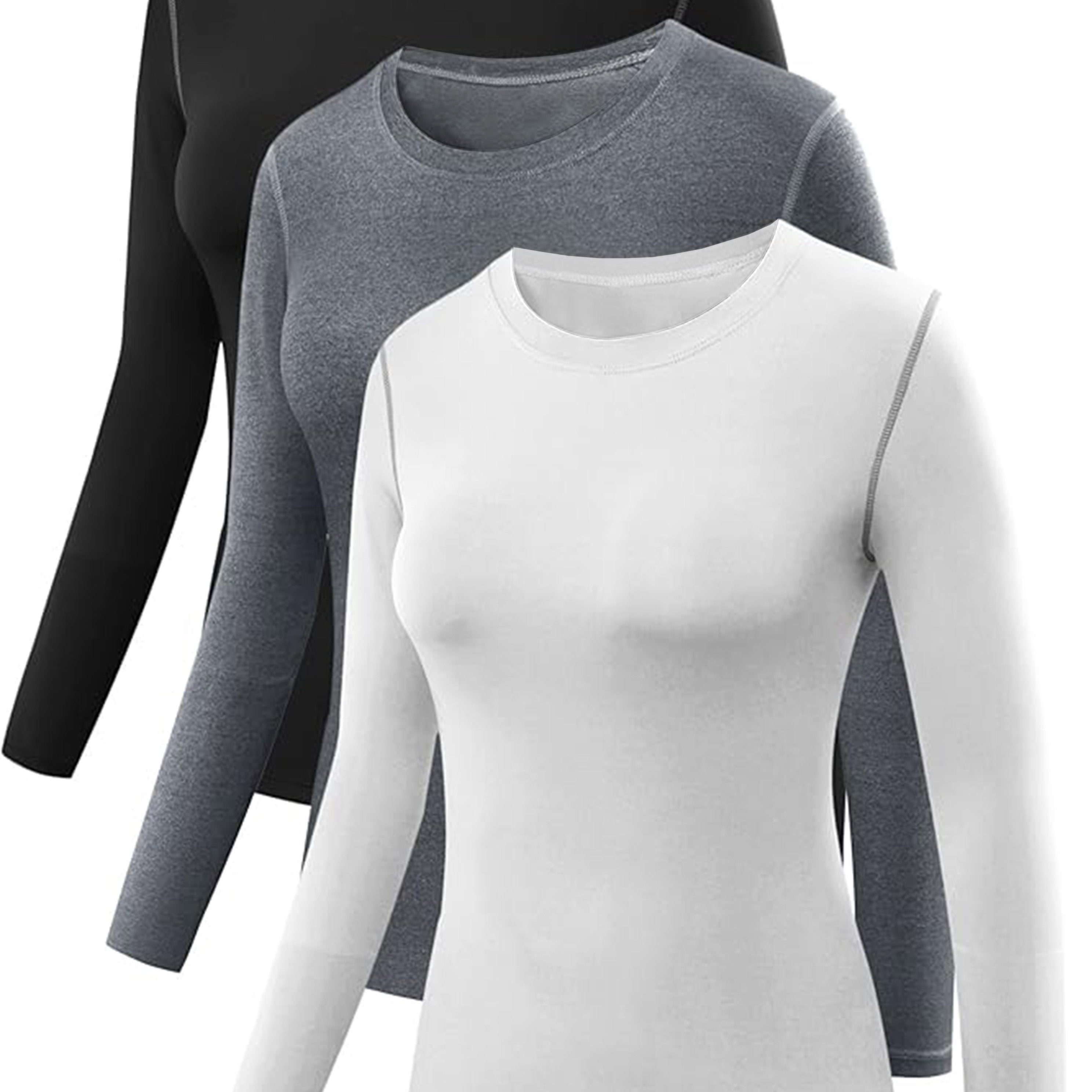 3pcs Solid Round Neck Sports Top Long Sleeve Yoga T-shirt
