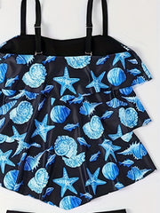 Tree Print Tankini Set Women's Top & Shorts Two Piece