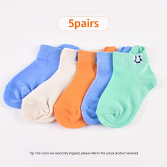 5 Pairs Unisex Kid's Crew Socks Breathable Ear Lifting Comfy Solid Socks