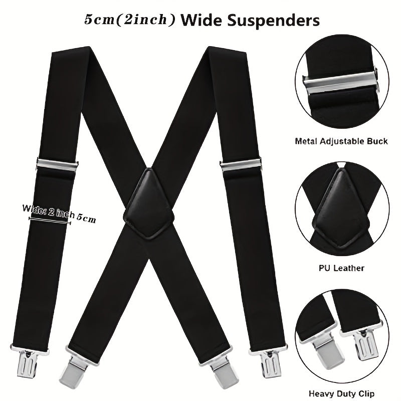 Fasker Mens Suspenders X Back 5cm Wide Solid Straight Heavy Duty Clip Suspenders