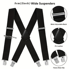 Fasker Mens Suspenders X Back 5cm Wide Solid Straight Heavy Duty Clip Suspenders