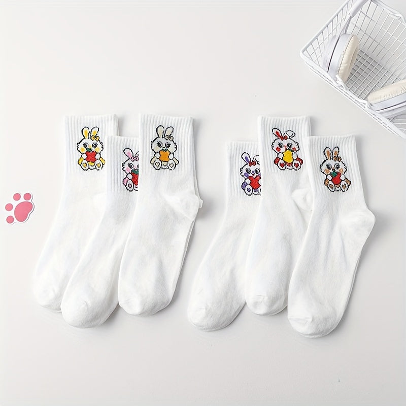 6 Pairs Bunny Print Comfy Socks Women's Stockings