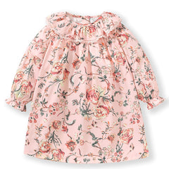 Girls' Ruffle Collar Floral Long Sleeve Casual Dress