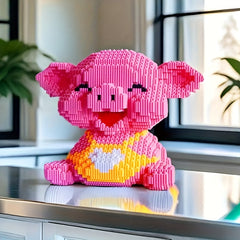 4500pcs Sitting Pig Building Blocks Pink Particles DIY Hand Assembly Ages 1