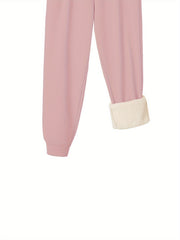 Christmas Casual Pants Women's Plus Letter Print Fleece Liner Elastic