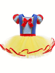 Girls Princess Tulle Tutu Mesh Puff Sleeves Ballet Dance Dress Leotards