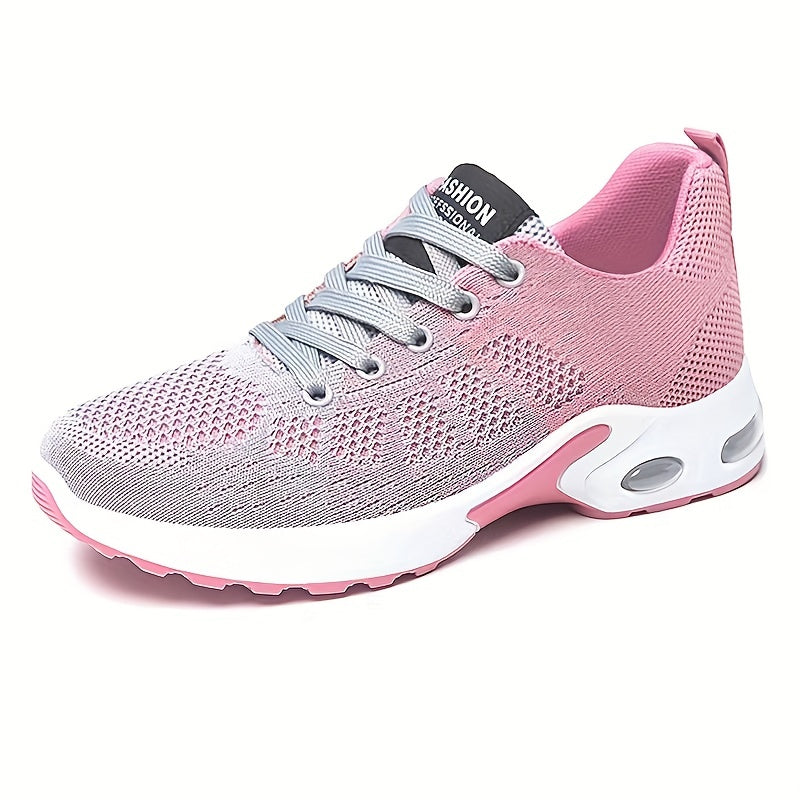 Ombre Mesh Sneakers Air Cushion Lace-up Running Shoes Non-slip Athletic