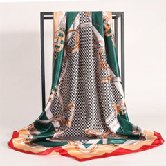 Houndstooth Print Bandana Square Scarf Satin Shawl