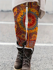 Plus Size Boho Leggings Women's Plus Tribal Print High Rise Leggings